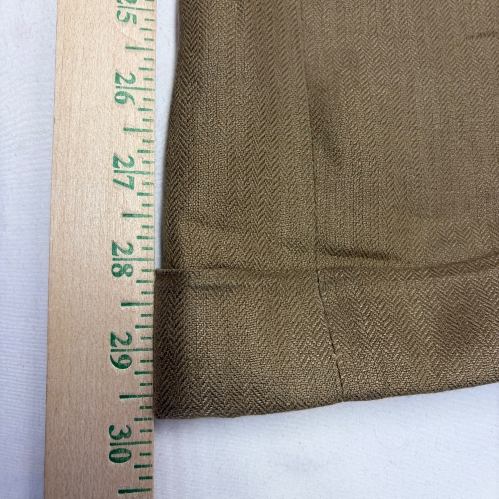 Harold Powell Linen Trousers Mens 42 Brown Pleated Cuffed Herringbone Old Money - Picture 7 of 8